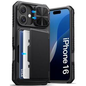 for Iphone 16 Case with Card Holder (Store 3-5 Cards) [RFID Blocking] & Slide Ca